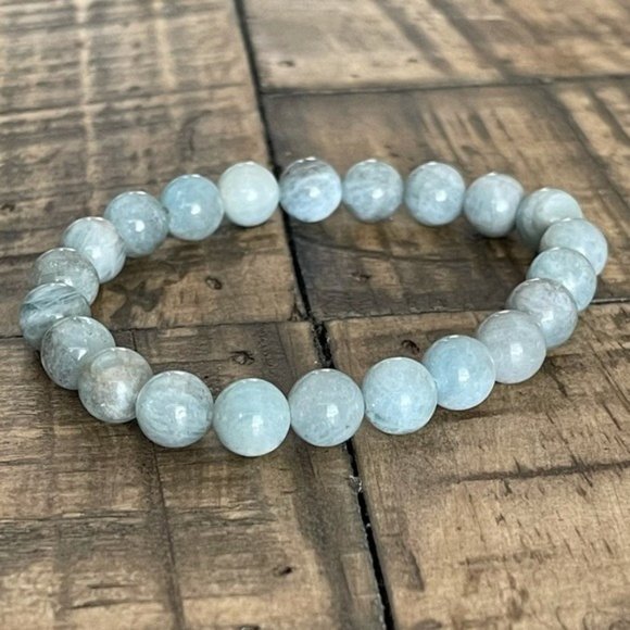 8mm Blue Aquamarine Stretch Bead Bracelet - Picture 5 of 5